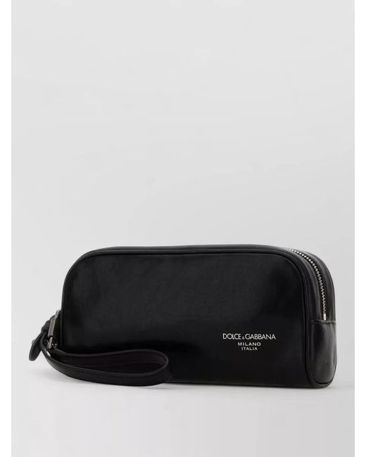 Dolce & Gabbana Black Calf Leather Toiletry Bag for men