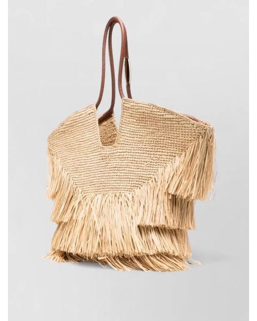 Zimmermann Natural Medium Raffia Tote Bag Layered Fringe