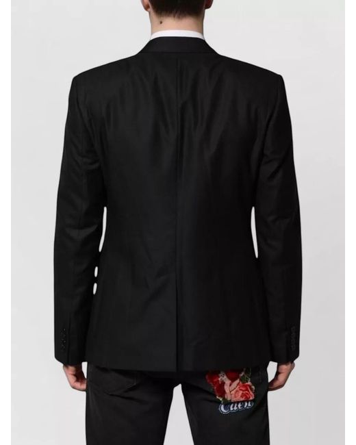 Dolce & Gabbana Black Wool Silk Single-Breasted Suit Jacket for men