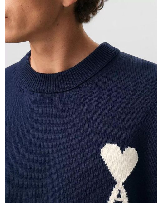 AMI Blue Wool-Blend Crew-Neck Jumper for men