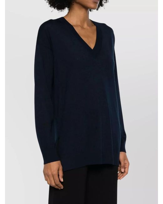 P.A.R.O.S.H. Blue V-Neck Ribbed Knitwear With Side Slits