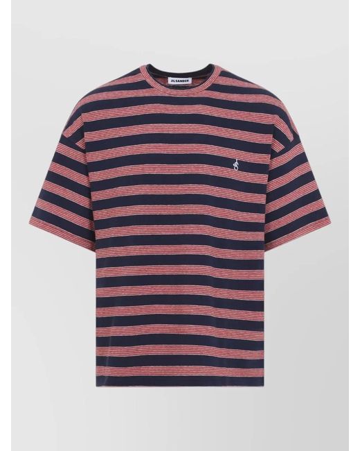Jil Sander Red Crew Neck Short Sleeve Striped Cotton Shirt for men