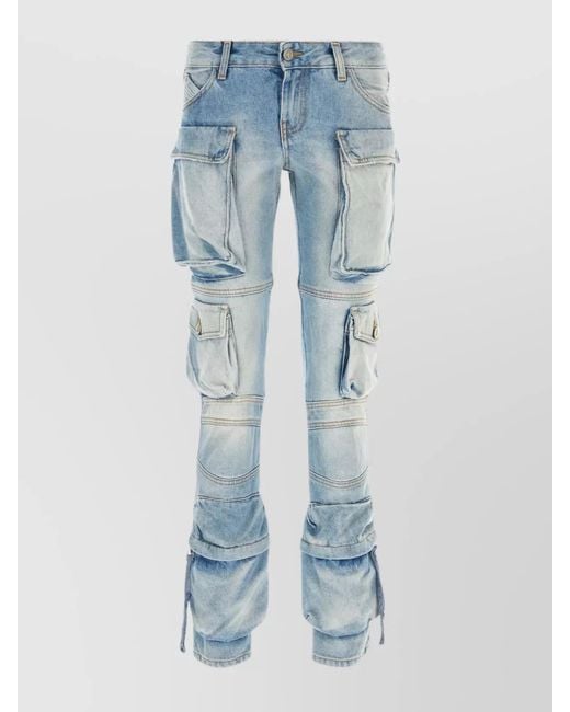 The Attico Blue Denim Mid-Rise Straight-Leg Cargo Jeans