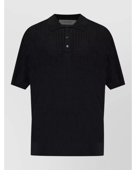 Golden Goose Deluxe Brand Black Ribbed Knit Polo Shirt for men