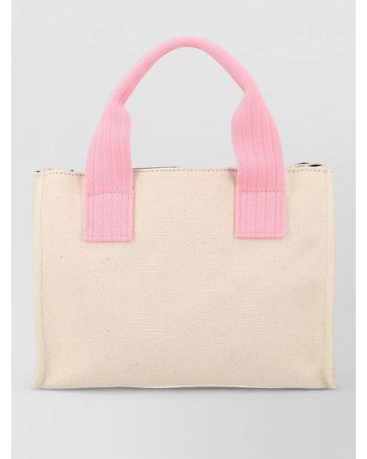 MSGM Pink Tote Bag Rectangular Shape Top Handles Print