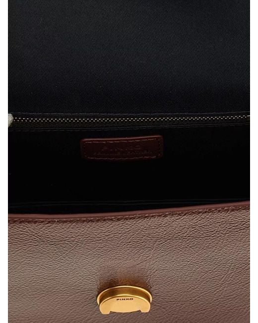 Pinko Brown Love Bag One Mini Leather Shoulder Bag