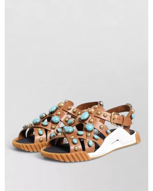 Dolce & Gabbana Brown Leather Studded Slides Sandals Open Toe for men