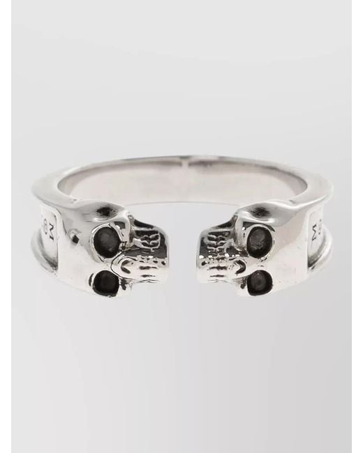McQueen Metallic Twin Skull Band Ring Engraved Design for men