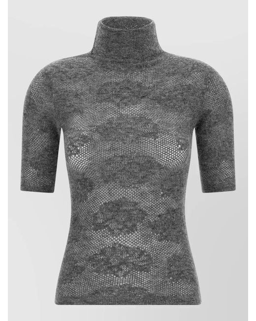 Brunello Cucinelli Gray Turtleneck Knit Top Short Sleeve Blend