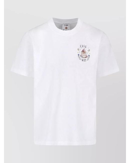Casablanca White Graphic Print Crew Neck Short Sleeve Shirt for men