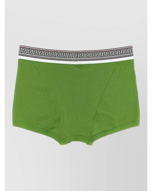 Versace Green Greca Briefs Elastic Waistband Mid Rise