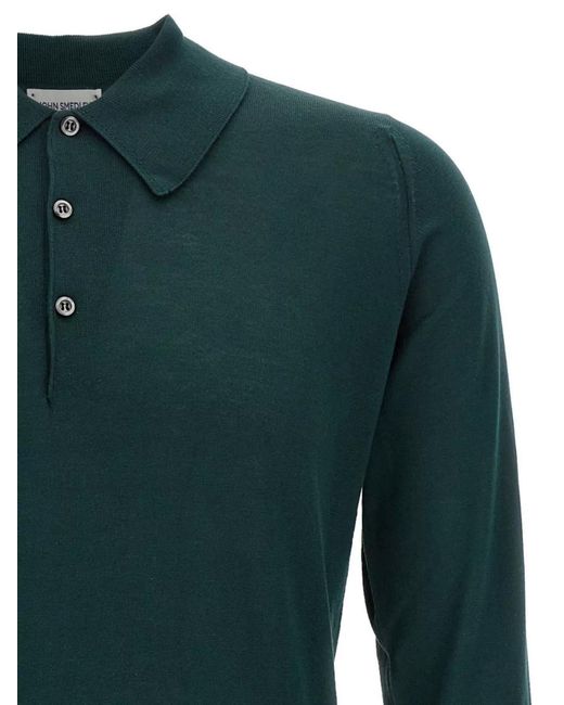 John Smedley Green Cotton Polo Shirt for men