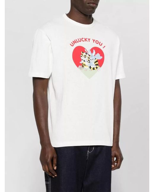 KENZO White Cotton Printed Crewneck T-Shirt for men