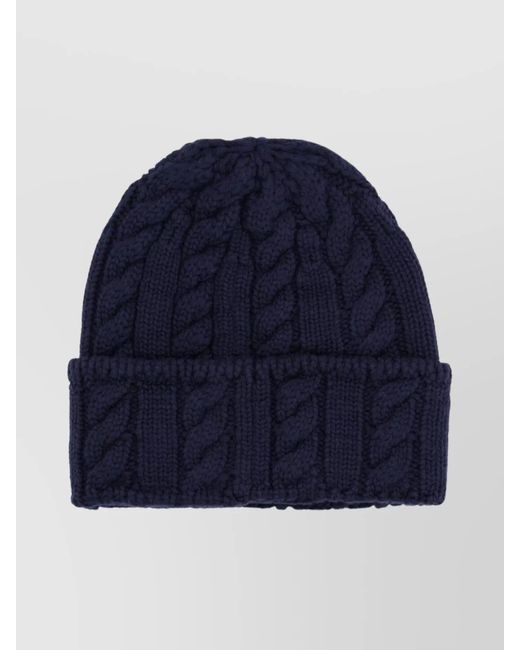 Bally Blue Cozy Cable Knit Wool Cap With Turn-Up Brim for men