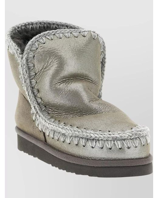 Mou Gray Ankle Slippers Flat Sole Metallic Stitch