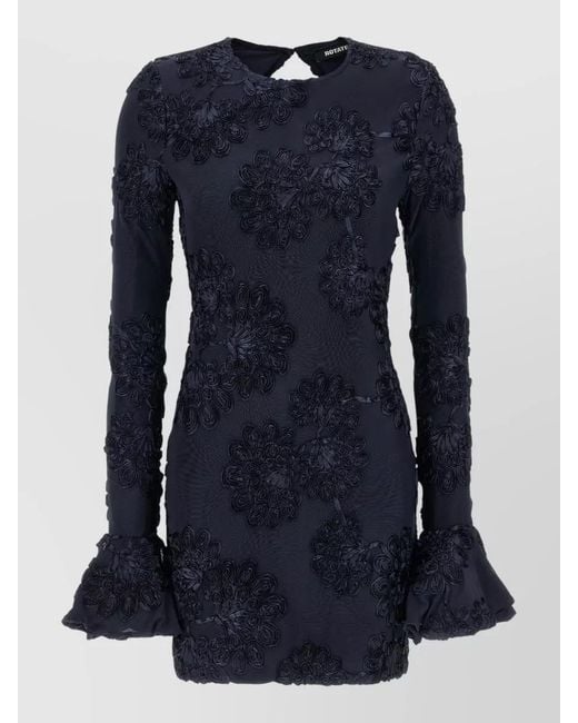 ROTATE BIRGER CHRISTENSEN Blue Mesh Mini Dress Long Sleeves Round Neckline