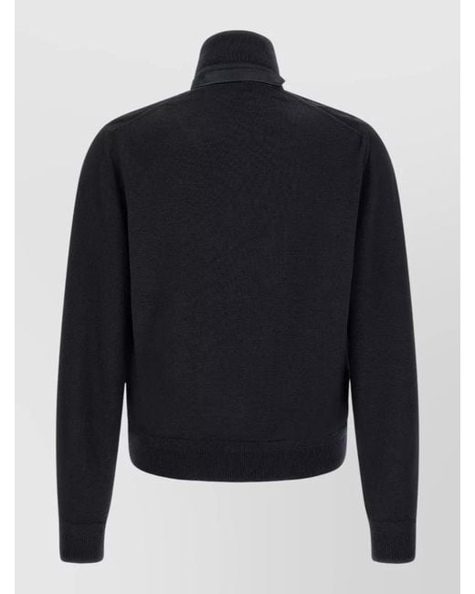 Tom Ford Blue High Collar Mixed Knit Zip Jacket for men