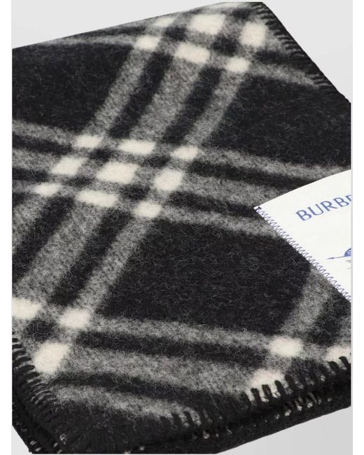 Burberry Black Check Motif Wool Scarf With Contrast Stitching