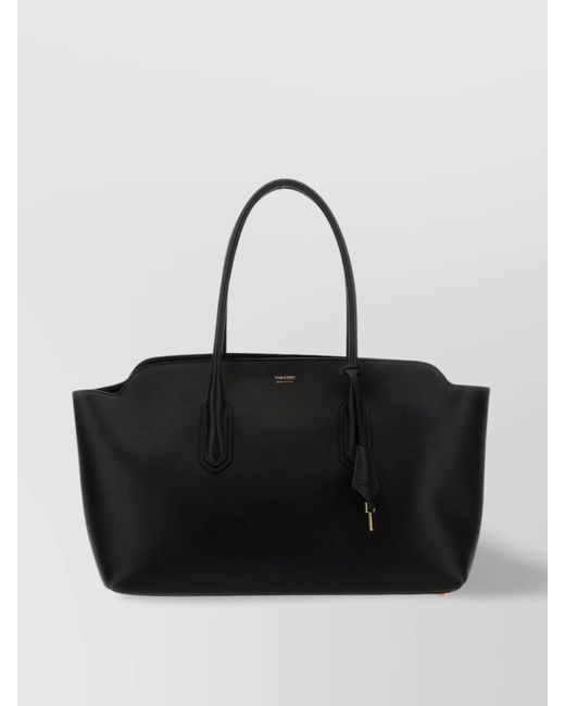 Tom Ford Black Structured Leather Tote Bag
