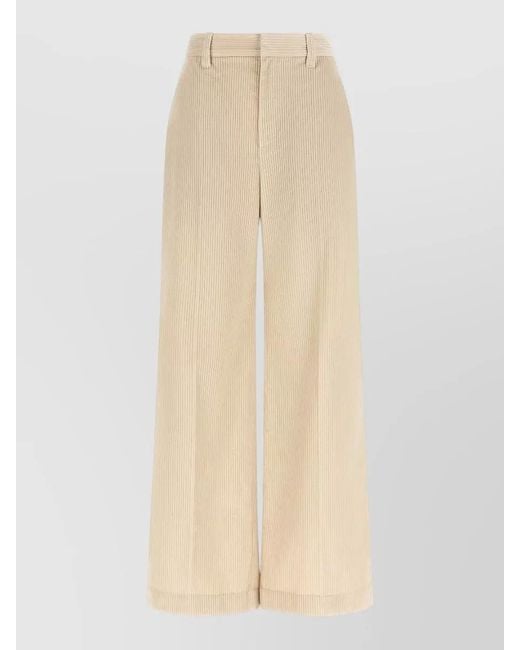 Brunello Cucinelli Natural Wide Leg High Waist Corduroy Pants
