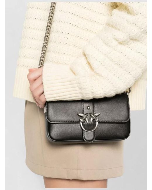 Pinko Black Chain Strap Cross Body Bag Bird Detail