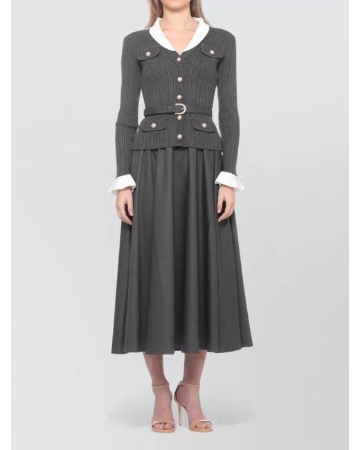 Self-Portrait Black Belted Tailoring Dress Contrasting Collar