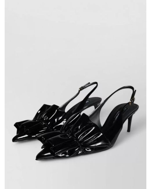 Dolce & Gabbana Black Patent Leather Slingback Pumps Bow Detail