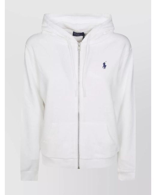 Polo Ralph Lauren White Long Sleeve Hooded Knitwear Pockets