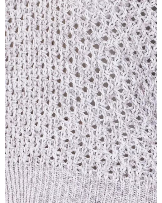 Fabiana Filippi White Knitwear V Neck Open Knit Ribbed Hem