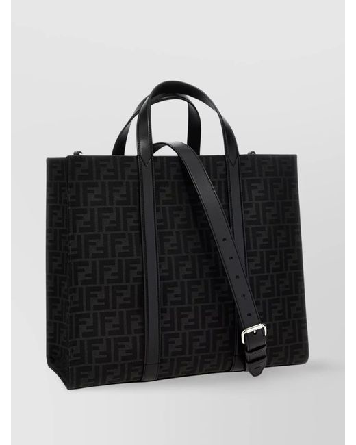 Fendi Black Logo-Jacquard Tote Bag for men