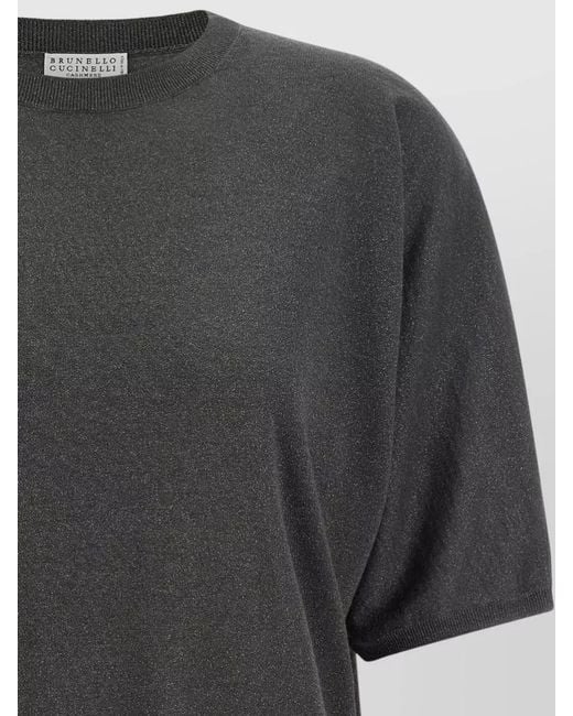 Brunello Cucinelli Gray Sparkling Lamé Short Sleeve Cashmere Sweater
