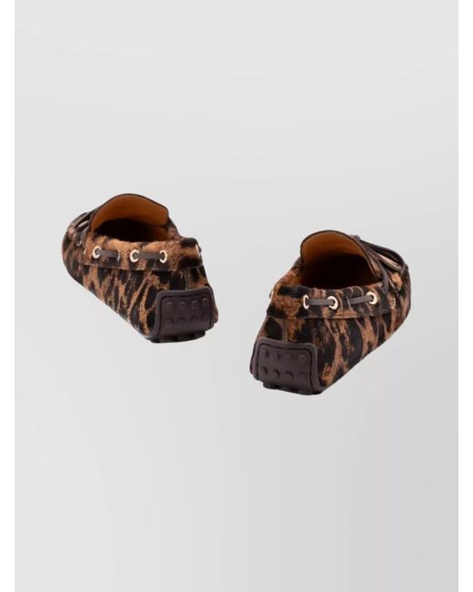 Tod's Brown Leopard-Print Calf Hair Loafers