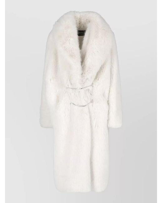 Dondup White Belted Faux Fur Mid Length Coat
