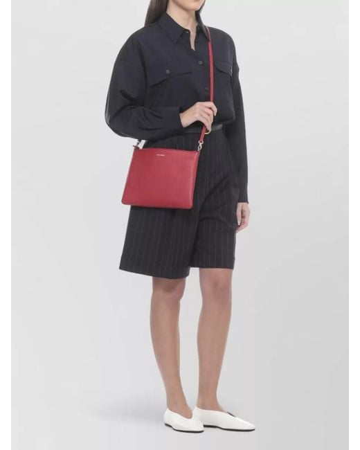 Coccinelle Red Pebbled Leather Pochette Removable Shoulder Strap