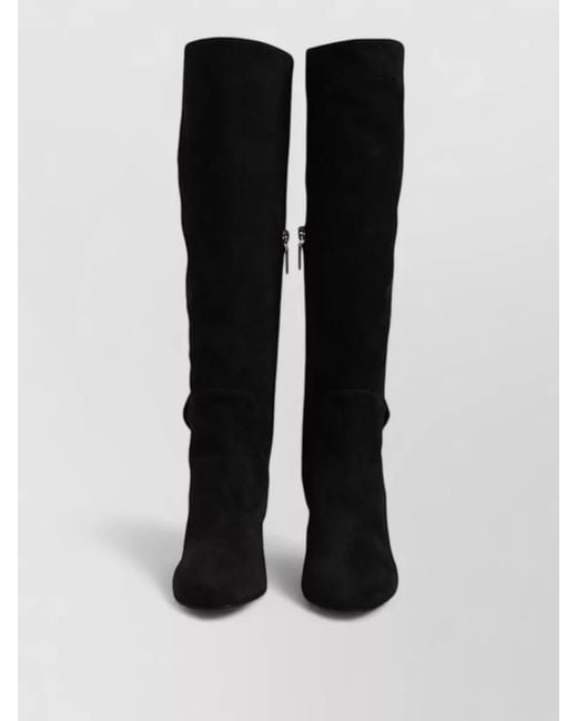 Dolce & Gabbana Black Suede Knee High Boots Almond Toe