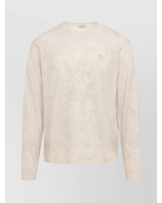 Etro White Wool Floral-Print Knitted Crewneck Jumper for men