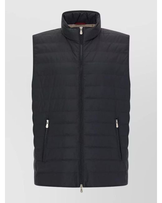Brunello Cucinelli Black Horizontal Quilted Goose Down Technical Vest for men