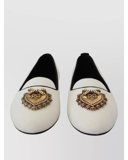 Dolce & Gabbana Natural Embellished Velvet Ballerina Flats