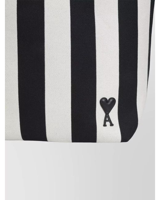 AMI White De Coeur Striped Cotton Canvas Tote Bag for men