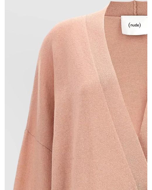 Nude Pink Cardigan Dropped Shoulders Patch Pockets V Neckline