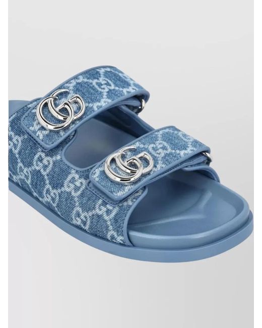 Gucci Blue Slide Sandals Open Toe Flat Sole