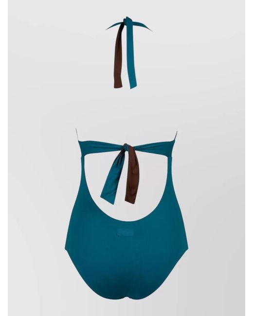 Fisico Blue Reversible Swimsuit Halter Neck Bow Back