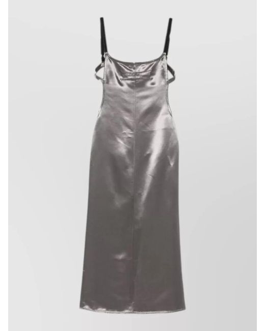 The Attico Gray Satin Midi Dress Square Neckline Straps