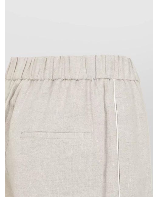 Peserico White Linen Straight Leg Trousers Piped Rolled Hem