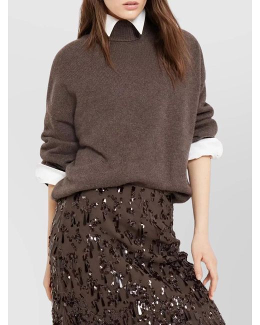 Brunello Cucinelli Brown Cashmere Ribbed Cuffs Turtleneck Jumper