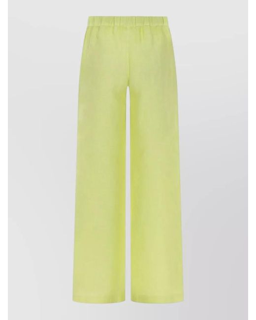 120% Lino Yellow Linen Pants Comfortable Fit Wide Leg