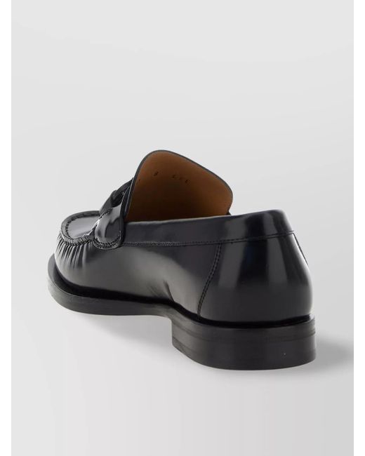 Ferragamo Black Stitched Moc Round Loafers for men