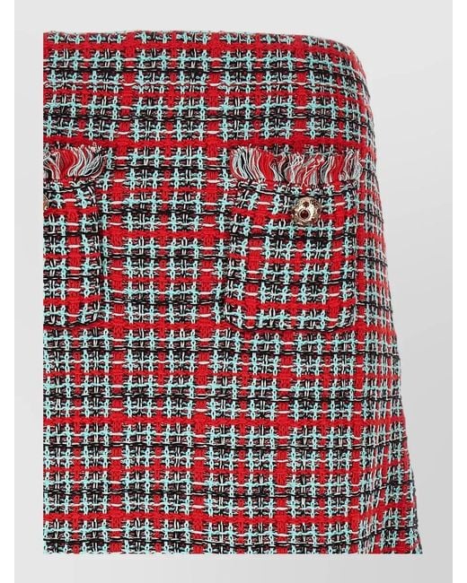 Self-Portrait Red Tweed A-Line Skirt