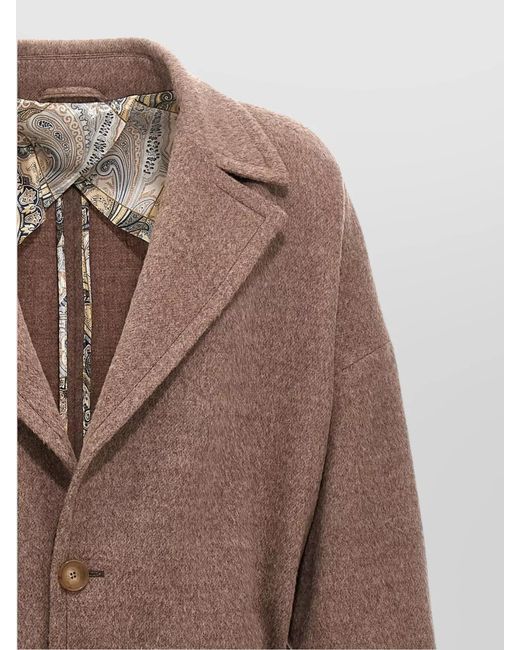 Etro Brown Wool Single Breasted Coat for men