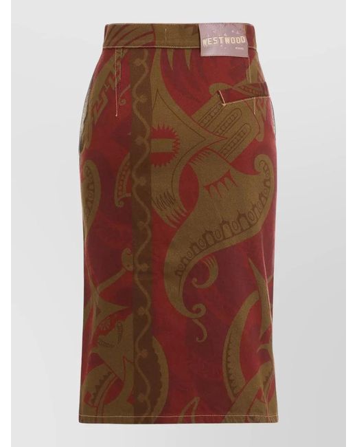 Vivienne Westwood Brown Printed Cotton High-Rise Midi Fitted Skirt